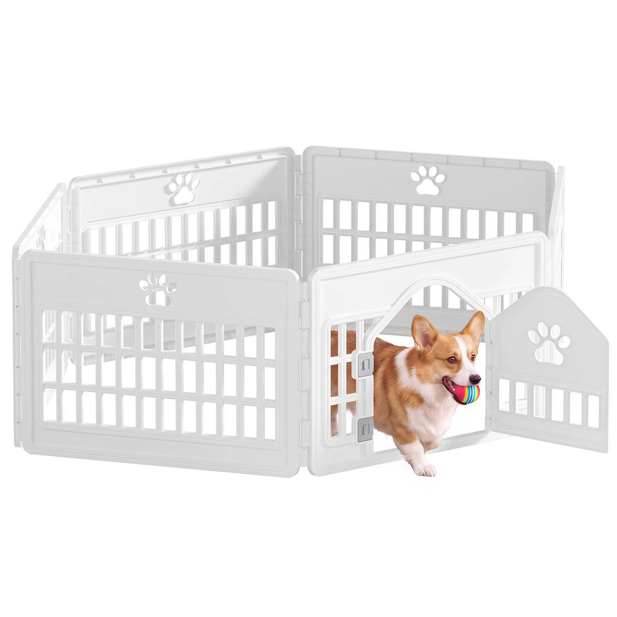 MCQ 24IN 4/6/8 Panel Injection Molded Dog Playpen Plastic Seamless Desig Expandable Durable Pet Fence for Medium Dogs Indoor Outdoor Folding Portable Puppy Playpen