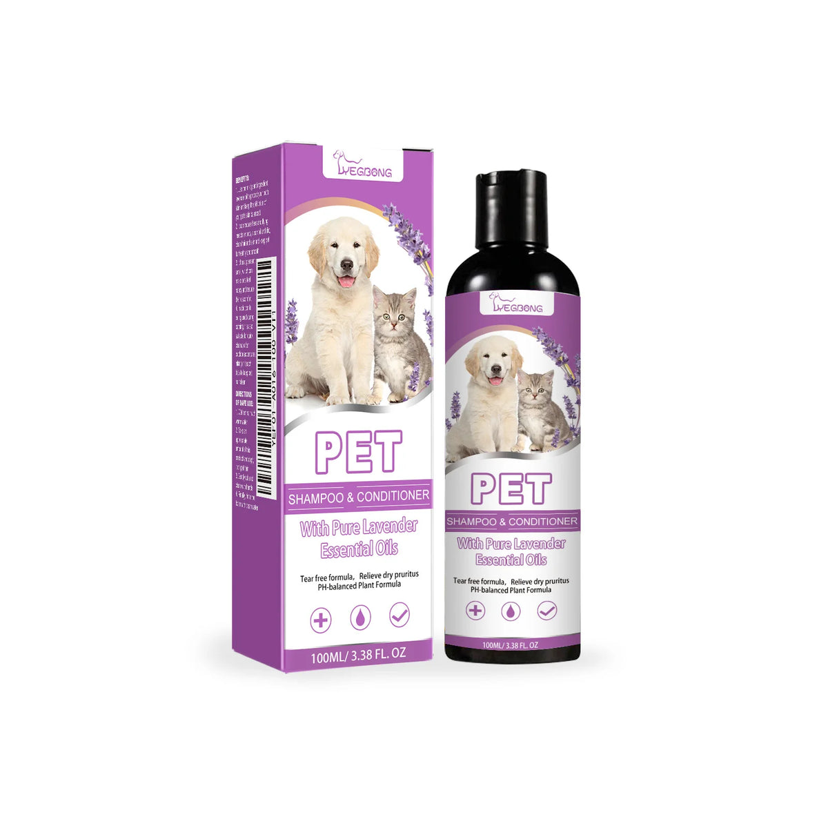 Pet Shampoo Shower Gel Dog Bath Cat Grooming Soothing Itchy Animal Skin Hair Smooth Detangling Deep Cleaning Coat Care Natural Shine Soft Tangle Free 100ml