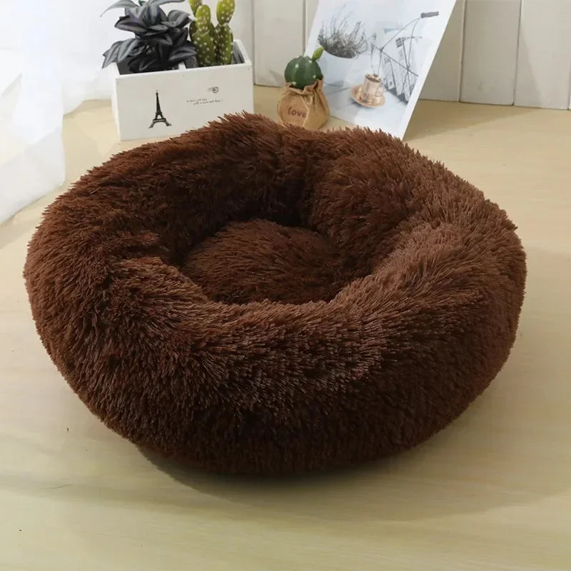Soft Pet Cat Bed Pad Plush Warm Faux Fur Dog Calm Bed Donut Round Bed Comfortable Sleeping Washable for Small Medium Dog and Cat