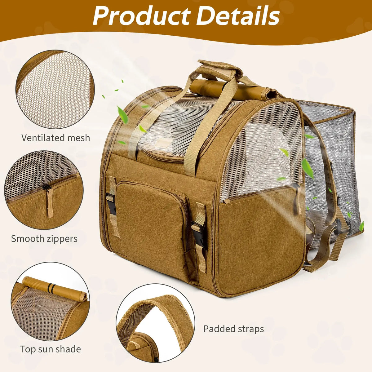 Expandable Cat Carrier Mesh Backpack With Expandable Mesh Side Padded Shoulder Straps Breathable Nylon Travel Backpack For Small Dogs And Medium Cats