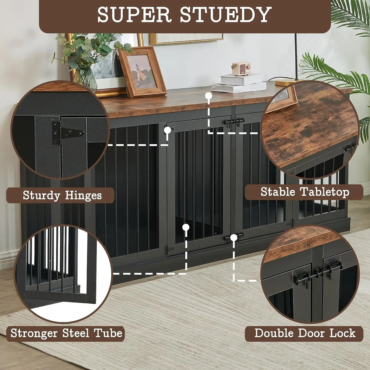 71 inch Extra Large Dog Crate Furniture Indoor Wooden Dog Kennel Furniture Heavy Duty Dog Crates TV Stand with, Custom