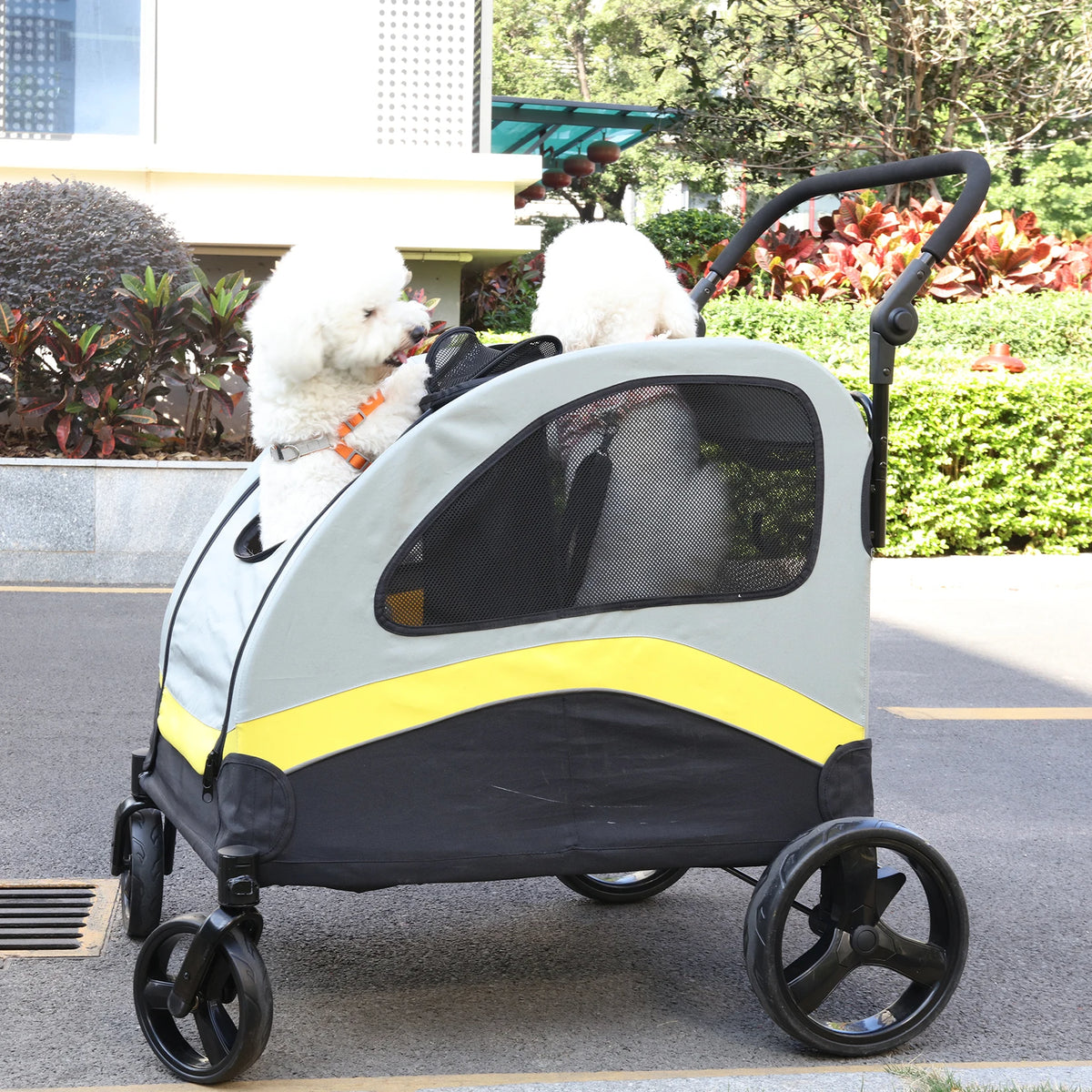 Dog Stroller for 2 Dogs Pet Jogger Wagon Travel Carriage with Zipper Divider and 4 Wheels Foldable Rolling Pet Carrier Cart Pram
