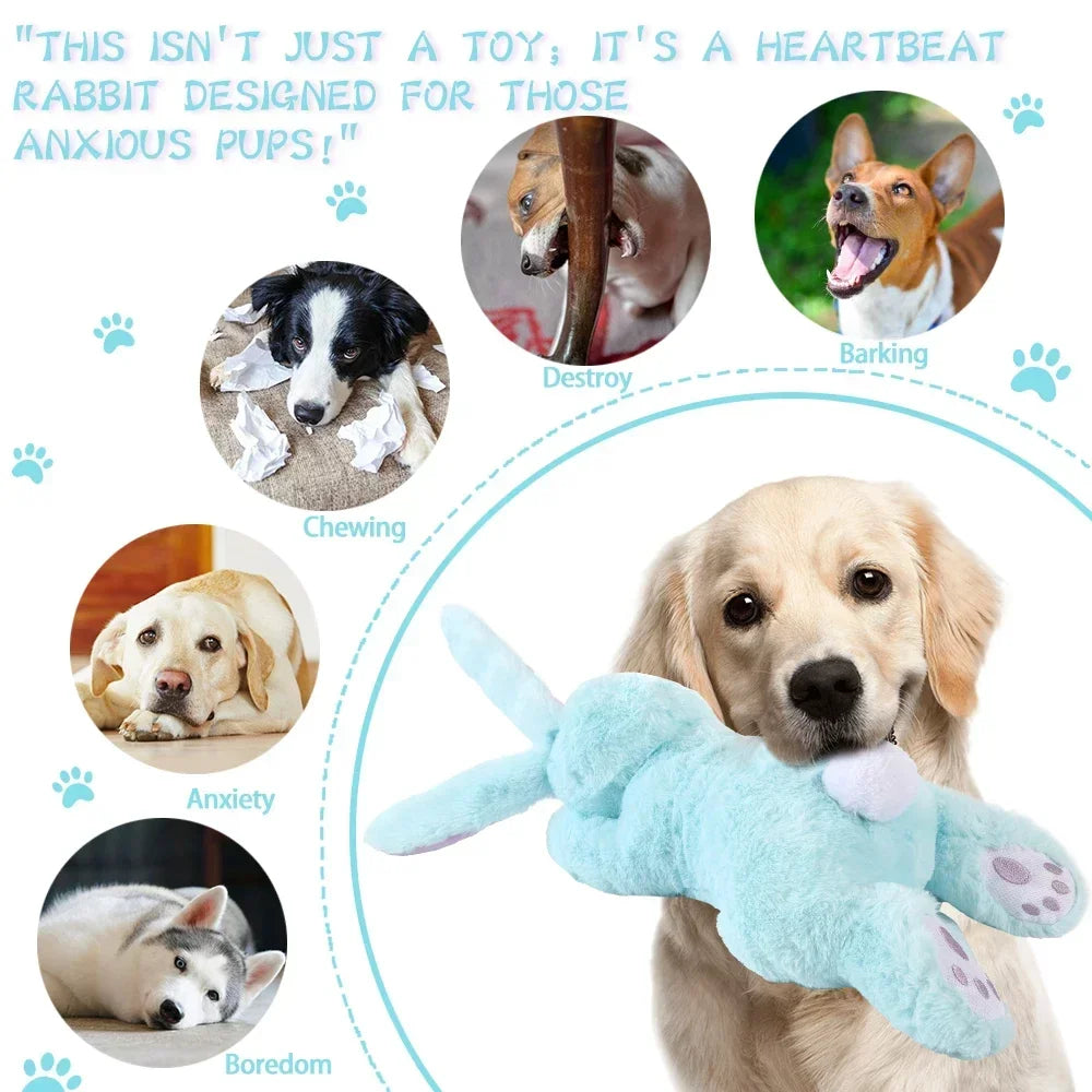 Bunny Plush Dog Heartbeat Toy Puppy Anxiety Relief Calming Sleep Aid Comfort Pillow for Crate Training Small Puppies