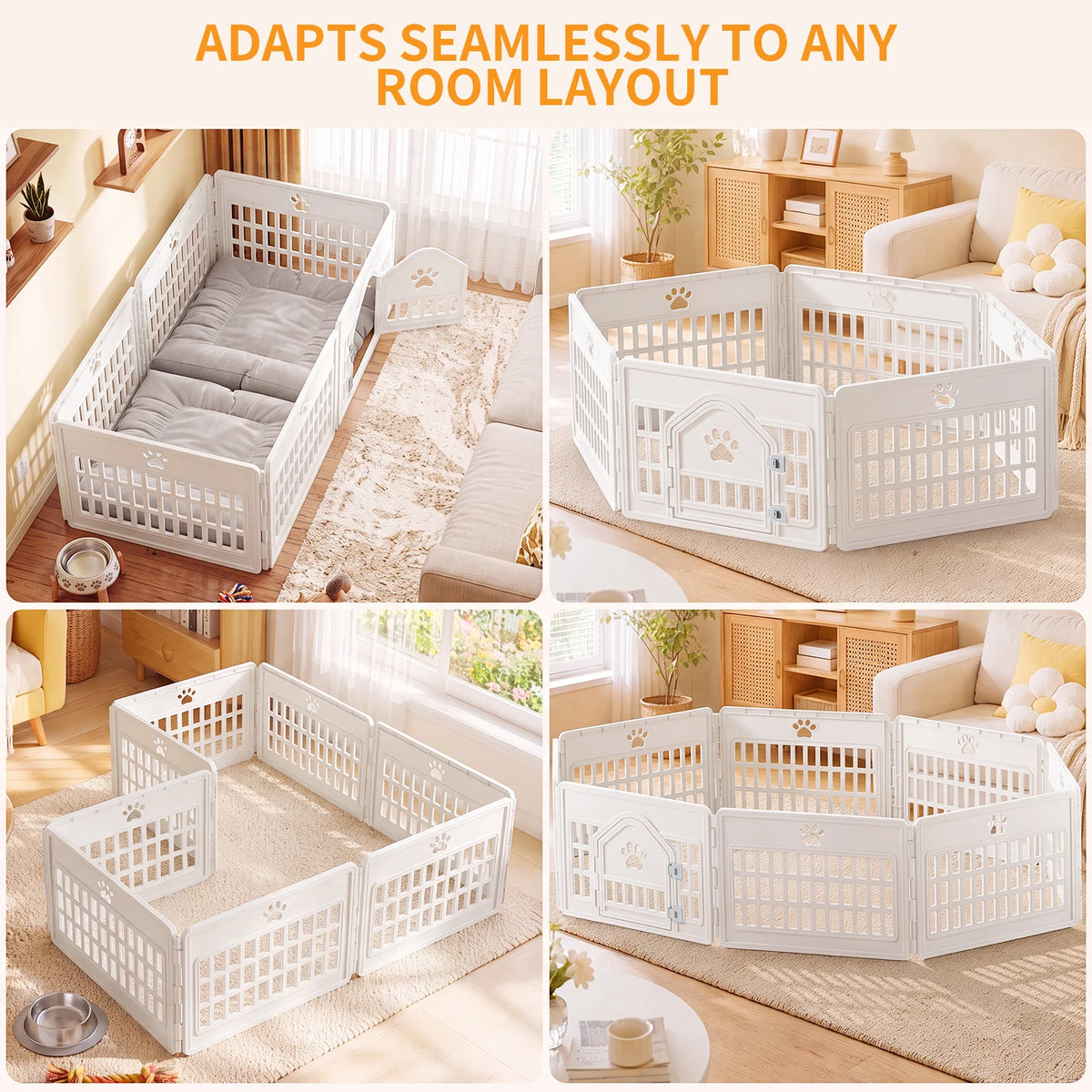 MCQ 24IN 4/6/8 Panel Injection Molded Dog Playpen Plastic Seamless Desig Expandable Durable Pet Fence for Medium Dogs Indoor Outdoor Folding Portable Puppy Playpen