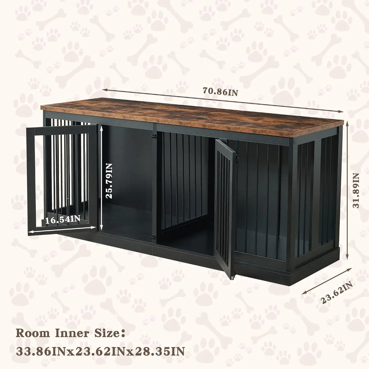 71 inch Extra Large Dog Crate Furniture Indoor Wooden Dog Kennel Furniture Heavy Duty Dog Crates TV Stand with, Custom