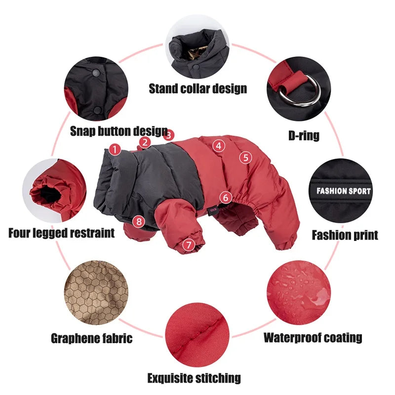 Luxury Pet Dog Down Jacket Winter Padded Dog Clothes Waterproof Puppy Jacket Coat Warm Soft Cat Four-Legged Snowsuit Pet Apparel