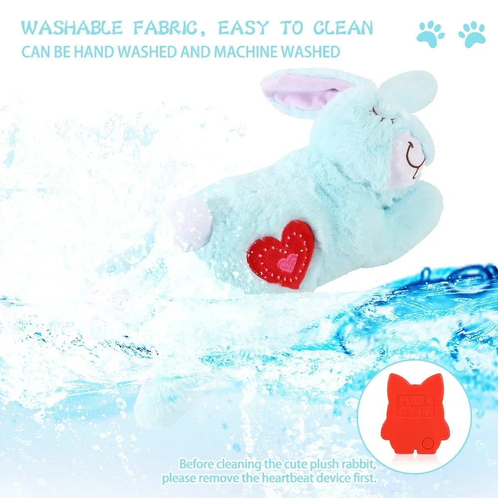 Bunny Plush Dog Heartbeat Toy Puppy Anxiety Relief Calming Sleep Aid Comfort Pillow for Crate Training Small Puppies