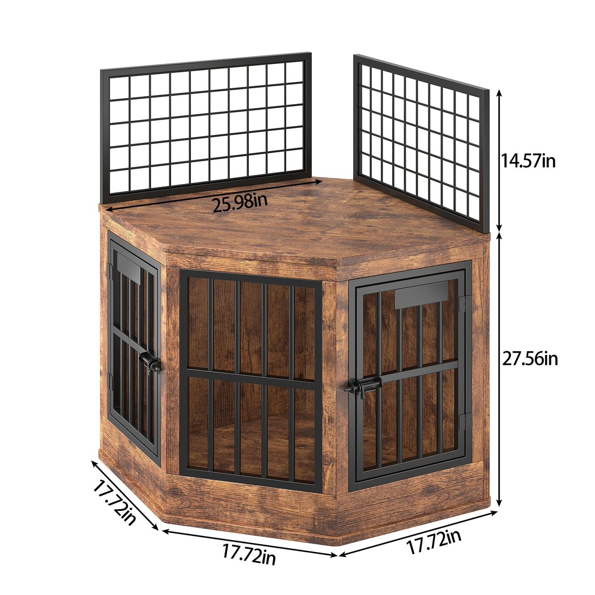 Corner Dog Crate Furniture Modern Indoor Dog Cage Decorative Pet House TV Stand for Medium and Large Sized Dogs Kennel Brown