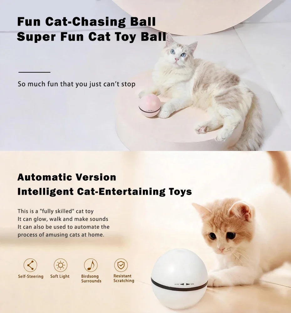 Smart Automatic Cat Toy Ball USB Rechargeable Self‑Rotating Rolling Cat Ball Obstacle Avoidance Interactive Pet Toy for Indoor Cats Kitten