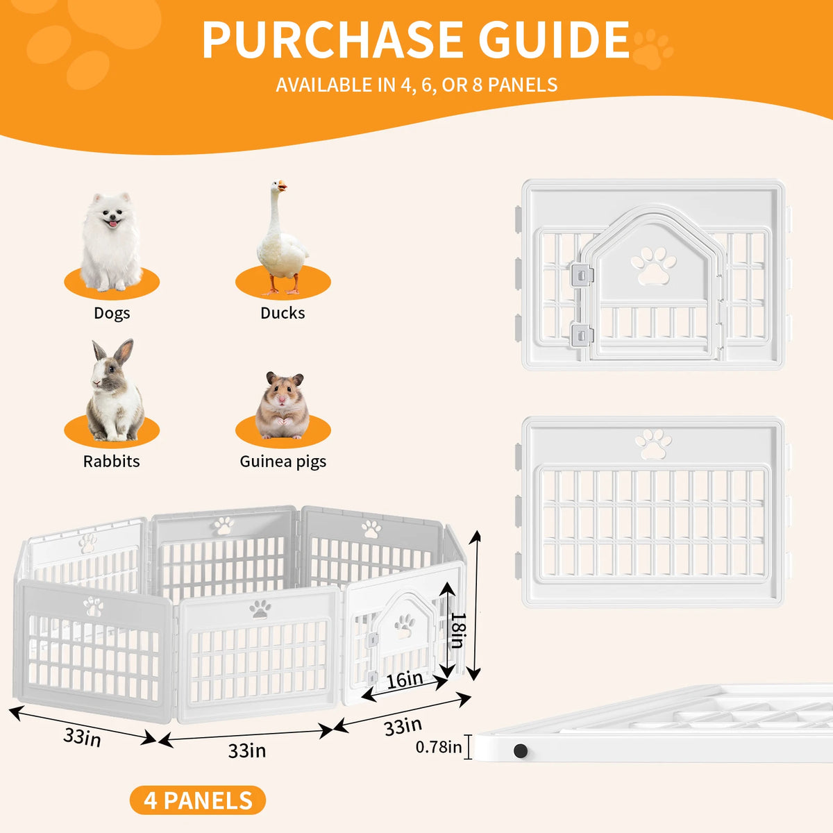 MCQ 24IN 4/6/8 Panel Injection Molded Dog Playpen Plastic Seamless Desig Expandable Durable Pet Fence for Medium Dogs Indoor Outdoor Folding Portable Puppy Playpen