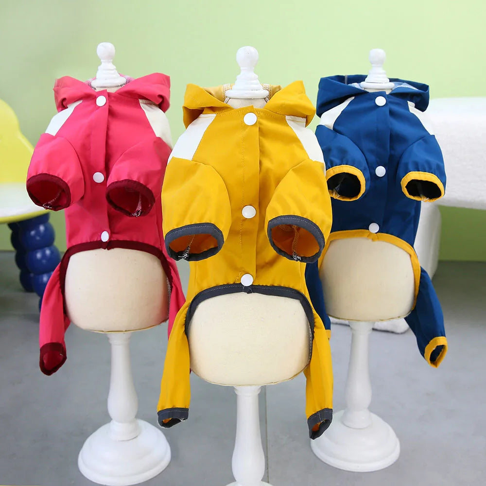 Waterproof Pet Clothing Fashion Splicing Color Dog Raincoat with Cap 4-Legs Puppy Rain Jacket Reflective Anti-Water Pet Apparel