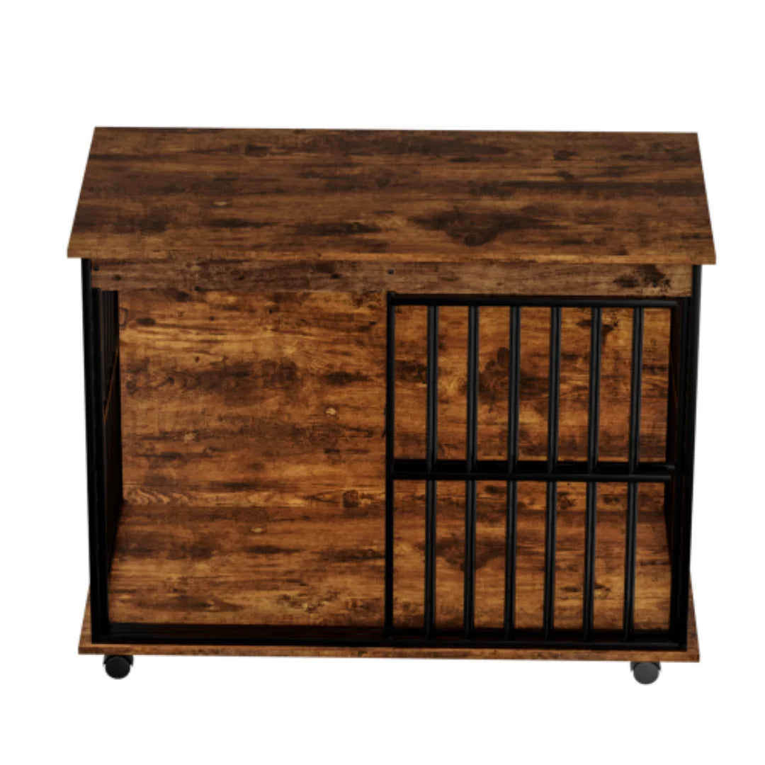 Large Dog Crate Furniture with Sliding Door, Wooden Pet Kennel End Table & Coffee Table for Living Room, Sturdy MDF Dog Cage House for Medium Large Dogs, Easy Assembly