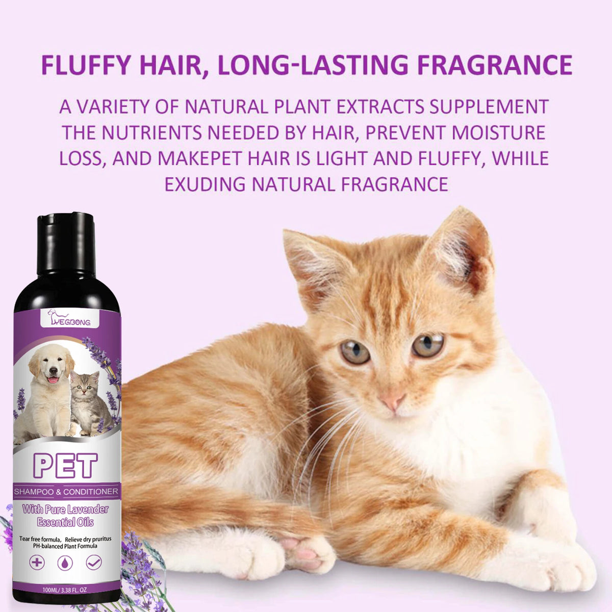 Pet Shampoo Shower Gel Dog Bath Cat Grooming Soothing Itchy Animal Skin Hair Smooth Detangling Deep Cleaning Coat Care Natural Shine Soft Tangle Free 100ml