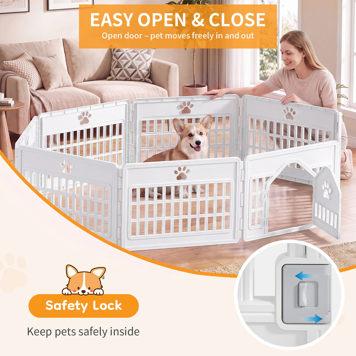 MCQ 24IN 4/6/8 Panel Injection Molded Dog Playpen Plastic Seamless Desig Expandable Durable Pet Fence for Medium Dogs Indoor Outdoor Folding Portable Puppy Playpen