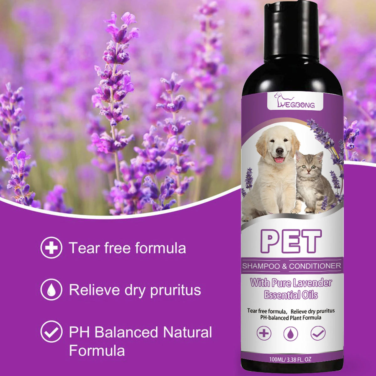 Pet Shampoo Shower Gel Dog Bath Cat Grooming Soothing Itchy Animal Skin Hair Smooth Detangling Deep Cleaning Coat Care Natural Shine Soft Tangle Free 100ml
