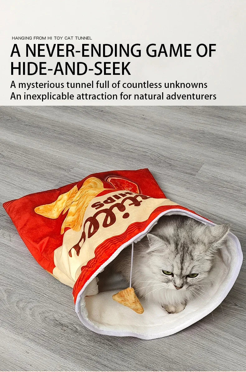 Cat Tunnel Toy Interactive Collapsible Drill Bag 6 Gourmet Pattern with Plush Ball Pet Toy for Cats Kittens
