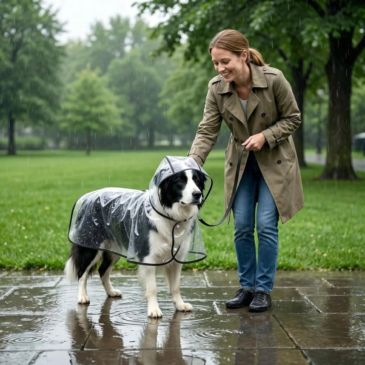 Transparent Dog Raincoat, Waterproof Clear Hooded Dog Rain Poncho With Leash Hole, Lightweight Pet Rain Jacket With Black Trim For Small Medium Large Dogs, Full Body Coverage Rainwear For Outdoor Walking