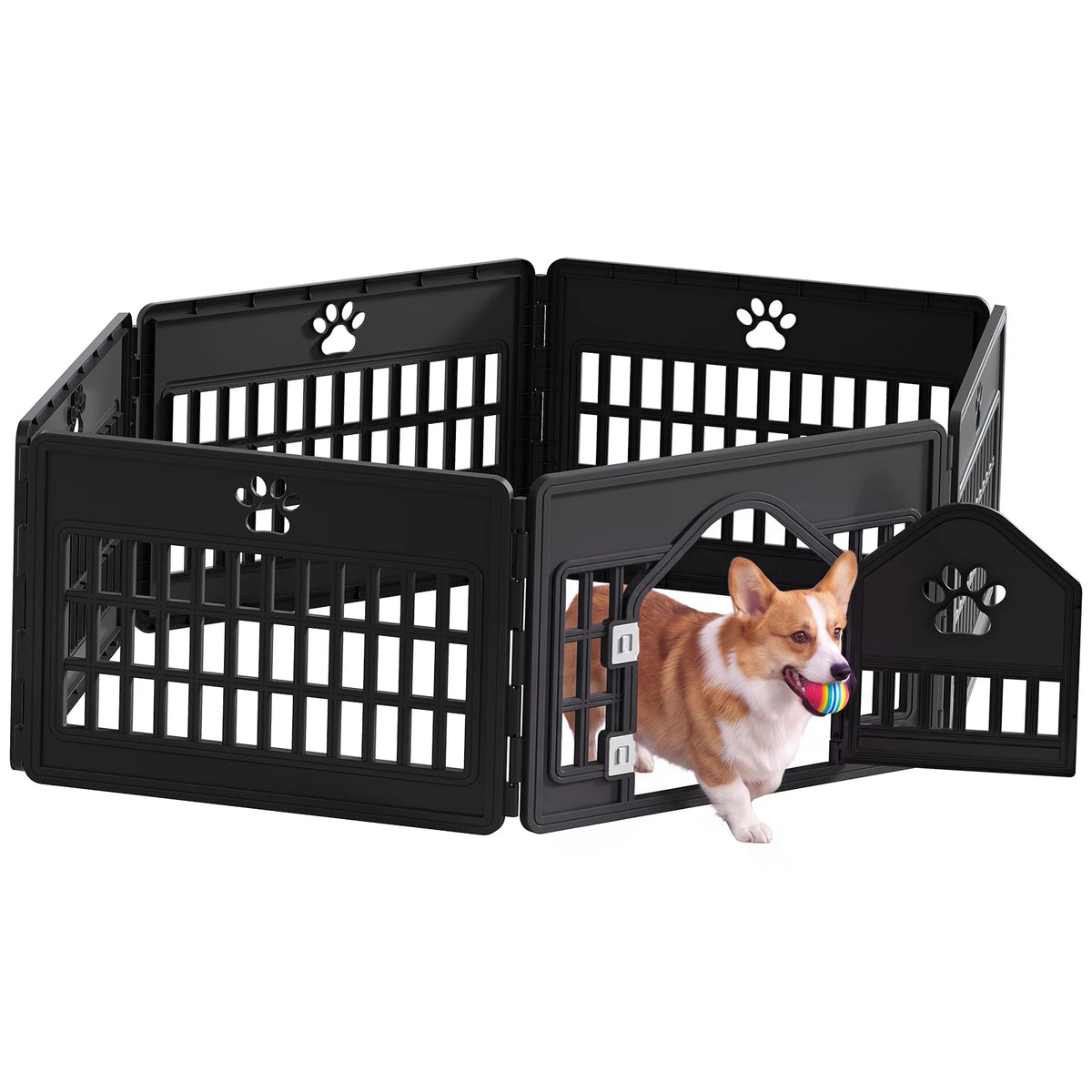 MCQ 24IN 4/6/8 Panel Injection Molded Dog Playpen Plastic Seamless Desig Expandable Durable Pet Fence for Medium Dogs Indoor Outdoor Folding Portable Puppy Playpen