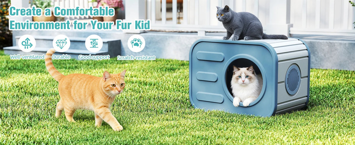 Outdoor Cat House Weatherproof with Camera-Shaped Design, Sturdy Resin Outside Cat Shelter, Insulated Cat Houses for Outdoor& Indoor Cats