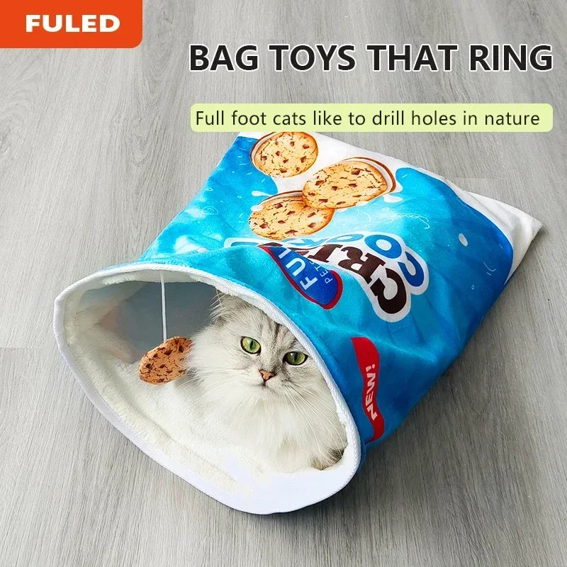 Cat Tunnel Toy Interactive Collapsible Drill Bag 6 Gourmet Pattern with Plush Ball Pet Toy for Cats Kittens