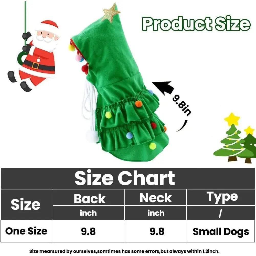 Cat Christmas Outfit Green Pet Cloak with Hat Star Pompoms Puppy Cape Clothes Tree Elf Costumes Party Pet Supplies Accessories
