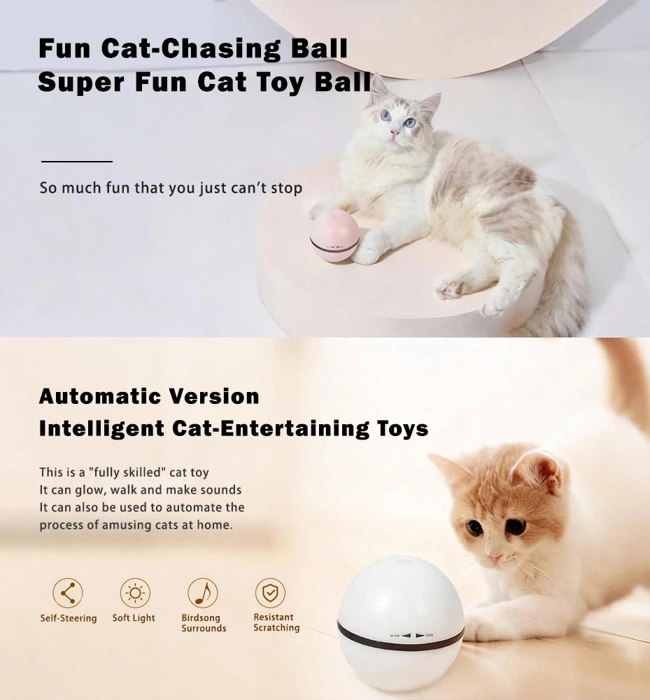 Smart Automatic Cat Toy Ball USB Rechargeable Self‑Rotating Rolling Cat Ball Obstacle Avoidance Interactive Pet Toy for Indoor Cats Kitten