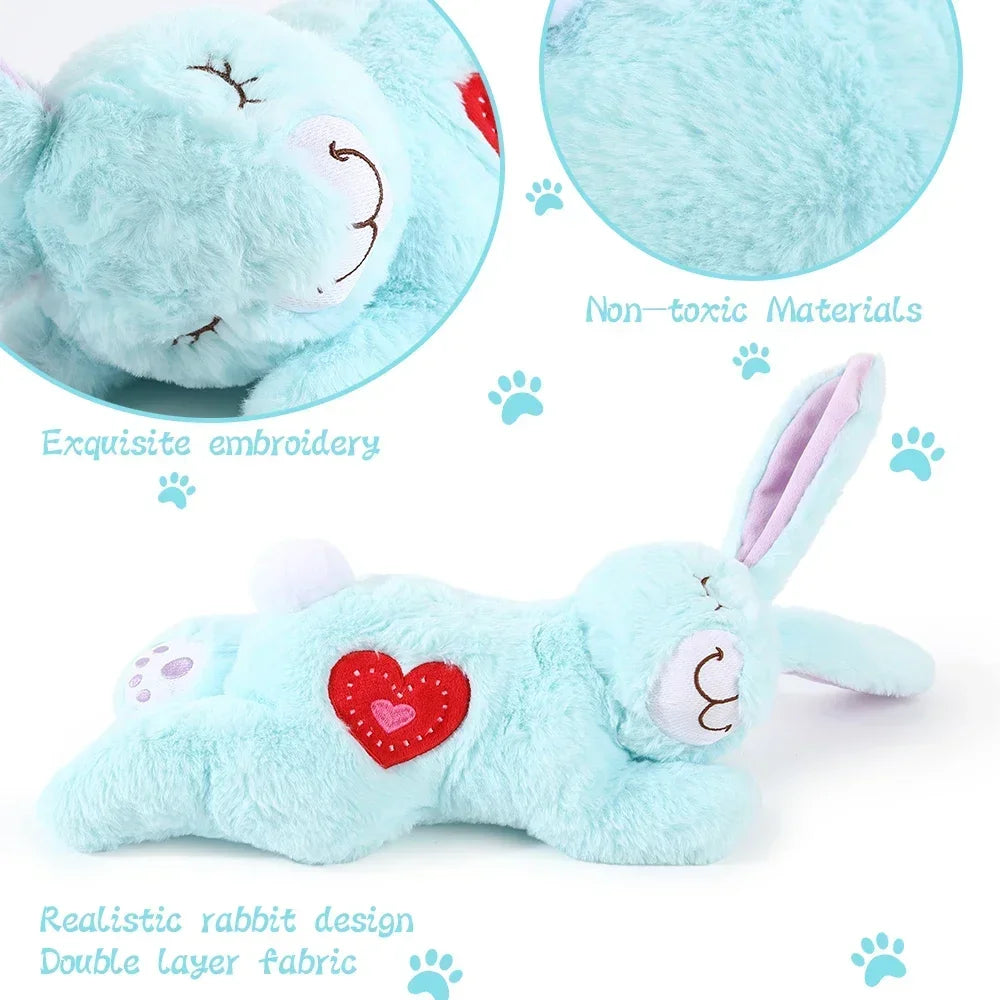 Bunny Plush Dog Heartbeat Toy Puppy Anxiety Relief Calming Sleep Aid Comfort Pillow for Crate Training Small Puppies