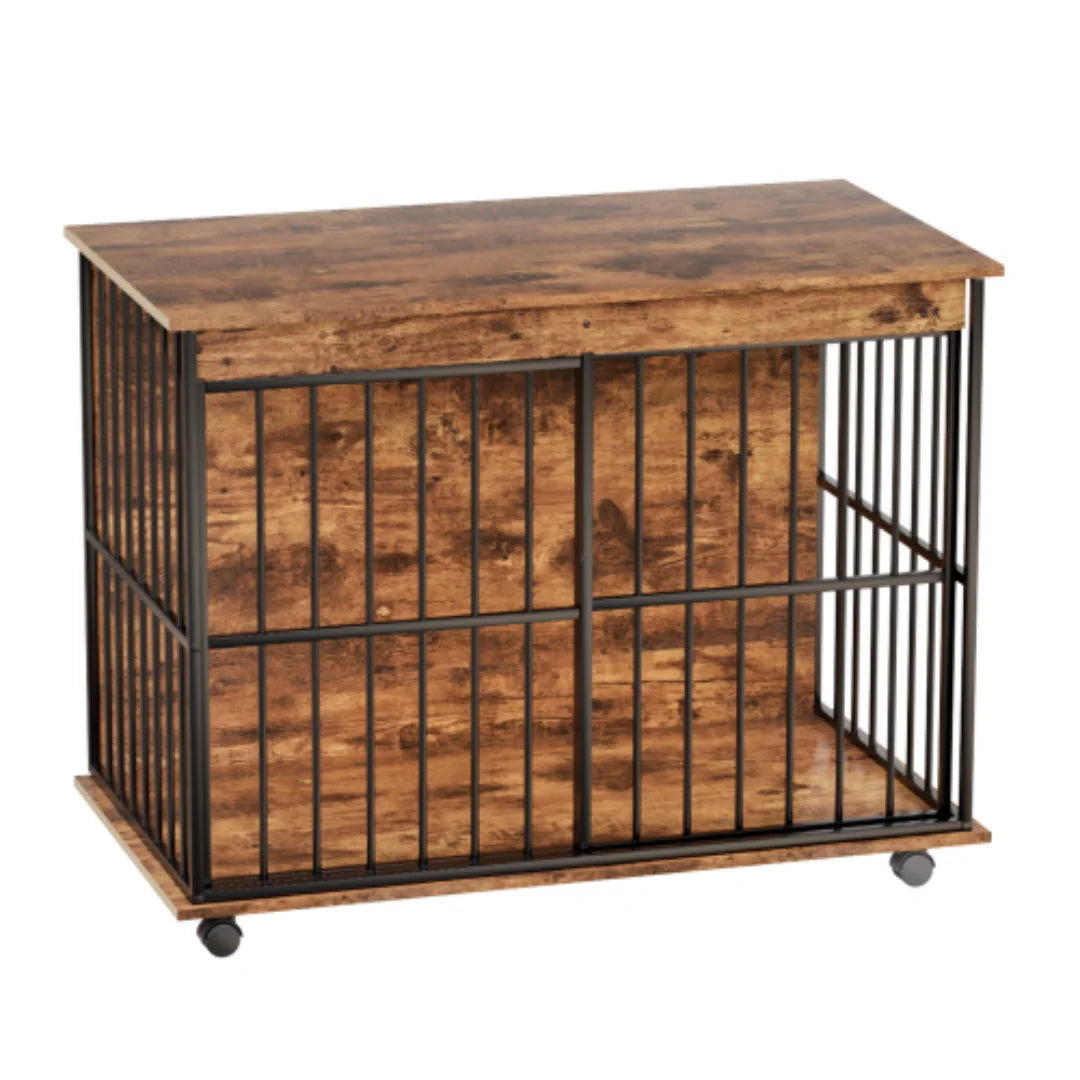 Large Dog Crate Furniture with Sliding Door, Wooden Pet Kennel End Table & Coffee Table for Living Room, Sturdy MDF Dog Cage House for Medium Large Dogs, Easy Assembly