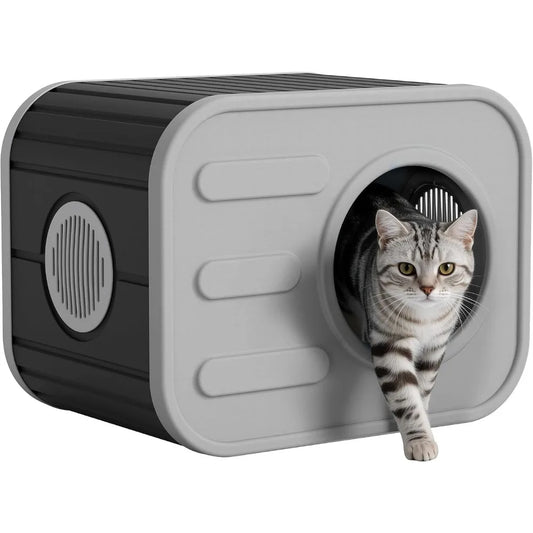 Outdoor Cat House Weatherproof with Camera-Shaped Design, Sturdy Resin Outside Cat Shelter, Insulated Cat Houses for Outdoor& Indoor Cats