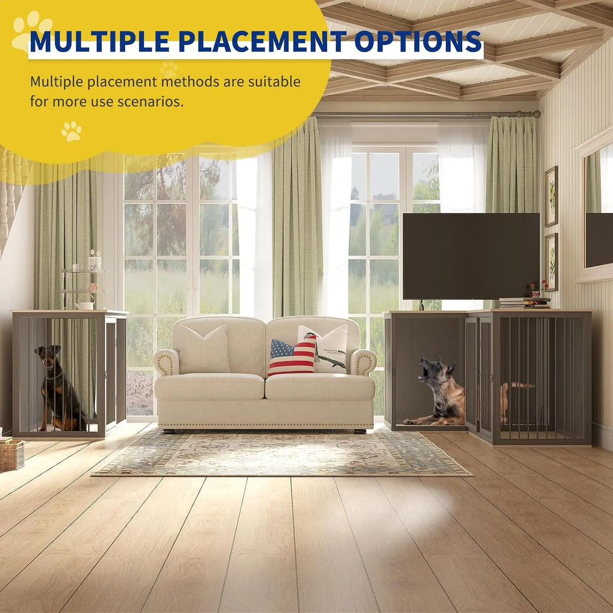 Dog Crate Furniture for 2 Dogs, 79.1" Large Dog Kennel Furniture with Dividers and Double Doors, All Steel Frame Double, Custom
