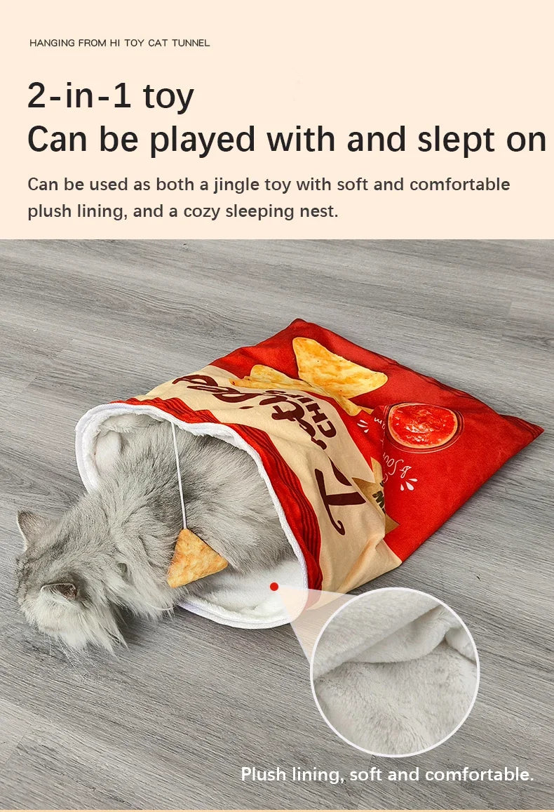 Cat Tunnel Toy Interactive Collapsible Drill Bag 6 Gourmet Pattern with Plush Ball Pet Toy for Cats Kittens