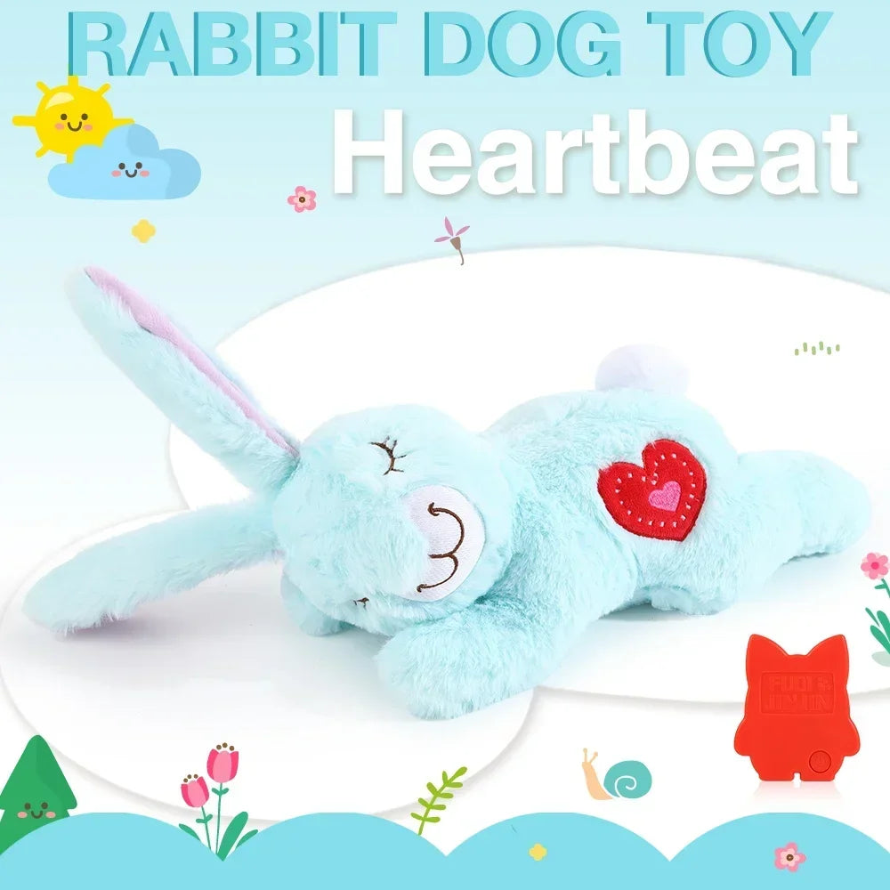 Bunny Plush Dog Heartbeat Toy Puppy Anxiety Relief Calming Sleep Aid Comfort Pillow for Crate Training Small Puppies
