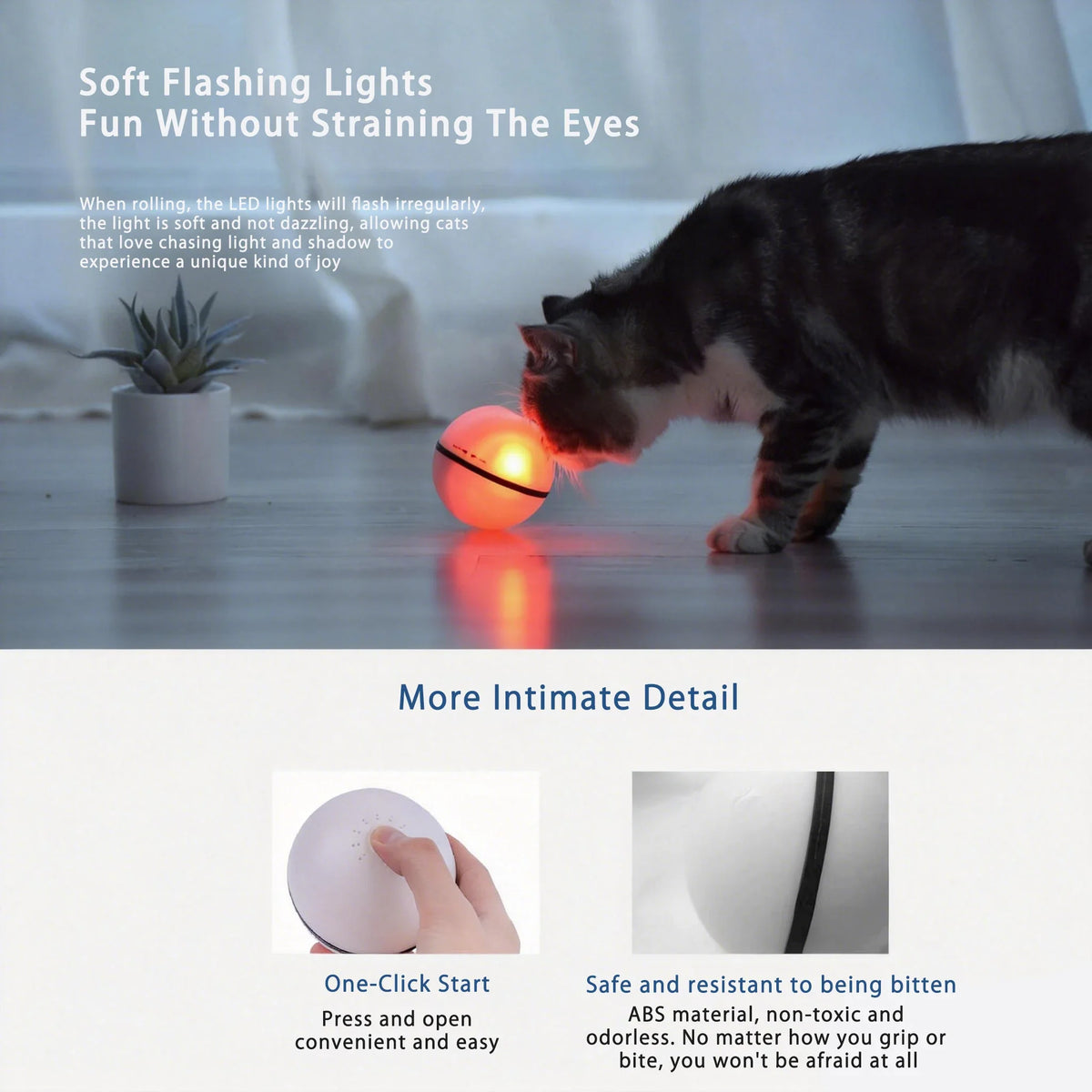 Smart Automatic Cat Toy Ball USB Rechargeable Self‑Rotating Rolling Cat Ball Obstacle Avoidance Interactive Pet Toy for Indoor Cats Kitten