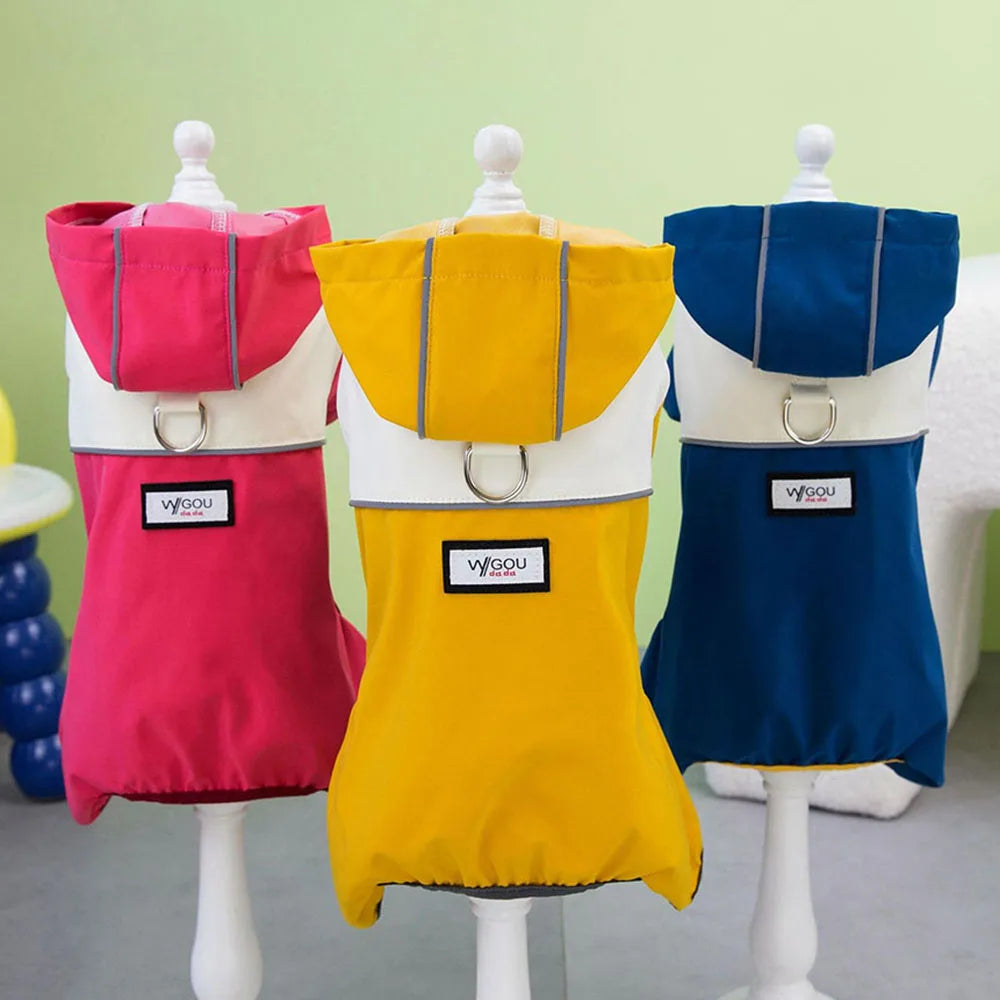 Waterproof Pet Clothing Fashion Splicing Color Dog Raincoat with Cap 4-Legs Puppy Rain Jacket Reflective Anti-Water Pet Apparel