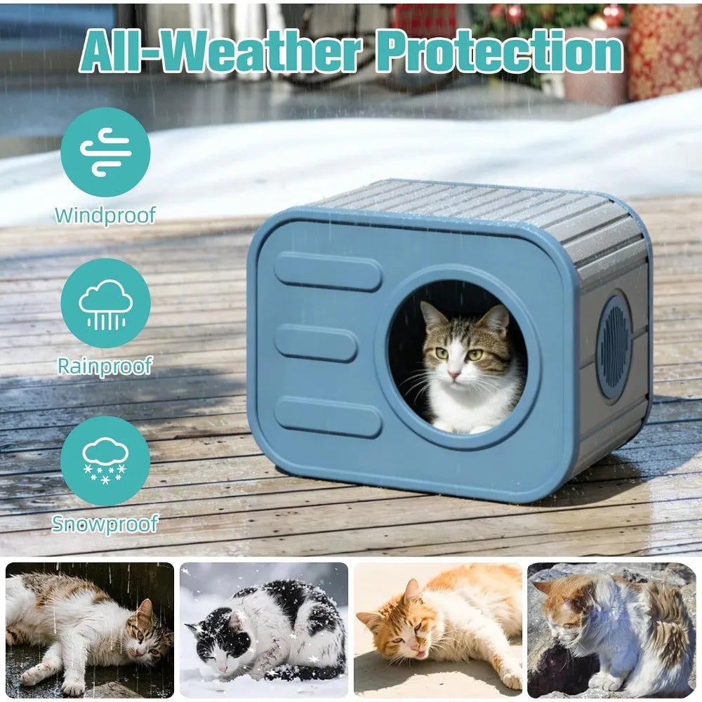 Outdoor Cat House Weatherproof with Camera-Shaped Design, Sturdy Resin Outside Cat Shelter, Insulated Cat Houses for Outdoor& Indoor Cats