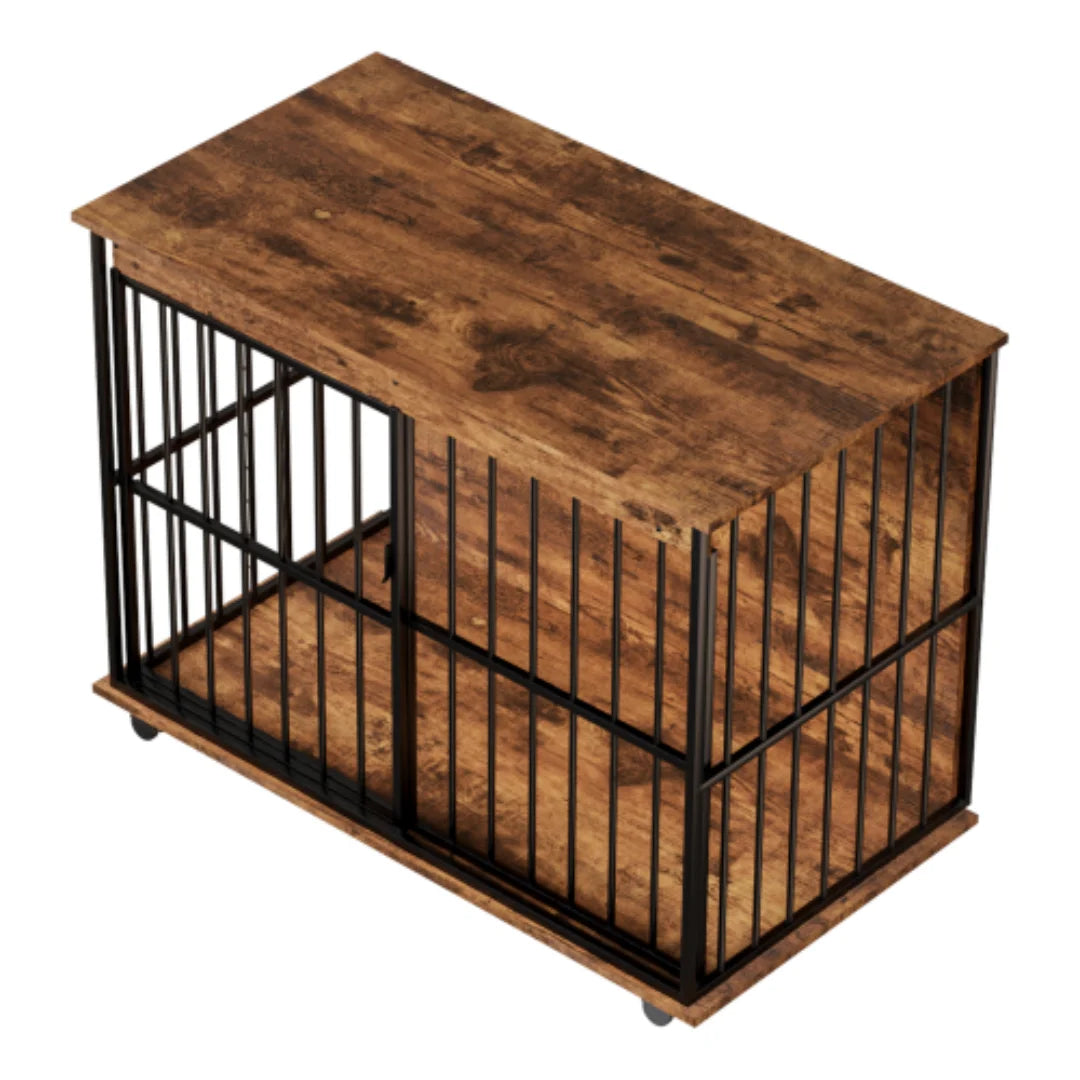 Large Dog Crate Furniture with Sliding Door, Wooden Pet Kennel End Table & Coffee Table for Living Room, Sturdy MDF Dog Cage House for Medium Large Dogs, Easy Assembly