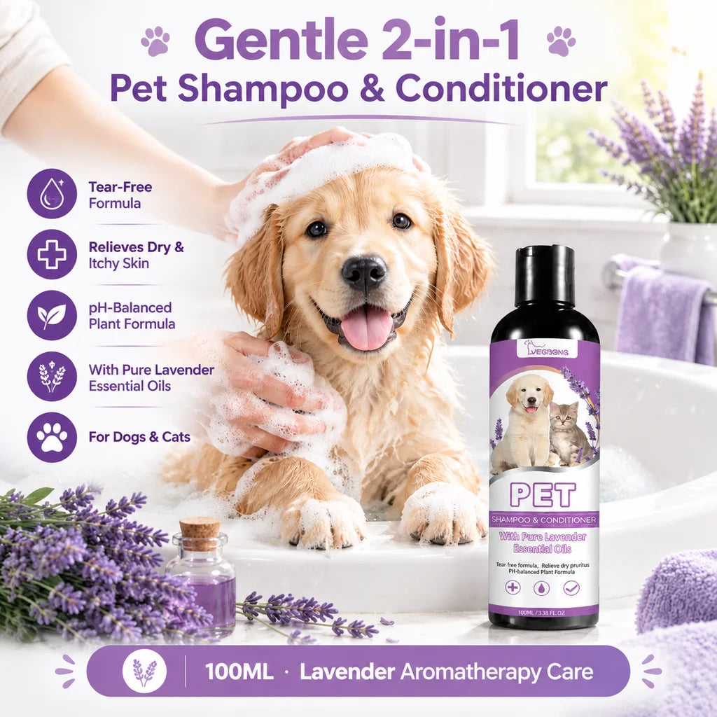 Pet Shampoo Shower Gel Dog Bath Cat Grooming Soothing Itchy Animal Skin Hair Smooth Detangling Deep Cleaning Coat Care Natural Shine Soft Tangle Free 100ml